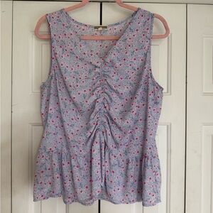 Pleione Women’s Floral Scrunch Sleeveless Tank Top Lightweight Shirt Size Large